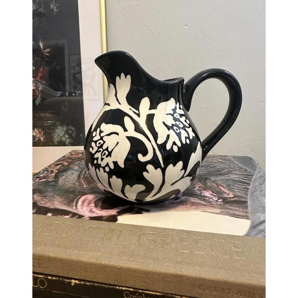 222 Fifth Damask Black and White Porcelain Creamer Or Small Vase